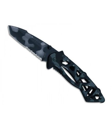 Bück 7870 Couteau Bones, Lame Camouflé Forme Tanto Acier 420 Semi-Dentée, Manche À Trous 11,5 Cm Camouflé