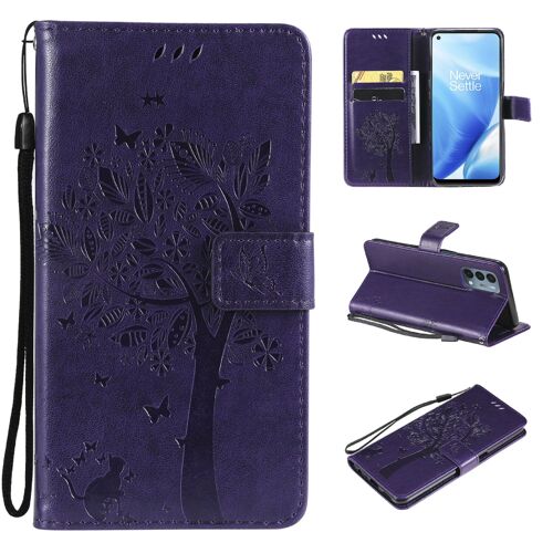 Saturcase Coque Pour Oneplus Nord N200 5g, Arbre À Chat Pu Cuir Magnétique Flip Portefeuille Support Porte-Carte Protecteur Housse Étui Avec Dragonne Pour Oneplus Nord N200 5g (Violet)