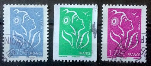 Marianne De Lamouche 0,75€ Bleu Ciel (N° 3737) + Sans Valeur Vert - De Roulette (N° 3742) + 1,22€ Lilas (N° 3758) Obl - Cote 3,20€ - France Année 2005 - Brn83 - N32163