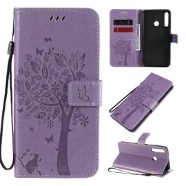 Saturcase Coque Pour Huawei P40 Lite E, Arbre À Chat Pu Cuir Magnétique Flip Portefeuille Support Porte-Carte Protecteur Housse Étui Avec Dragonne Pour Huawei P40 Lite E (Lavande)