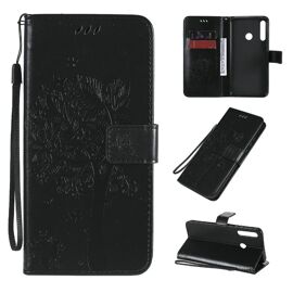 Saturcase Coque Pour Huawei P40 Lite E, Arbre À Chat Pu Cuir Magnétique Flip Portefeuille Support Porte-Carte Protecteur Housse Étui Avec Dragonne Pour Huawei P40 Lite E (Noir)