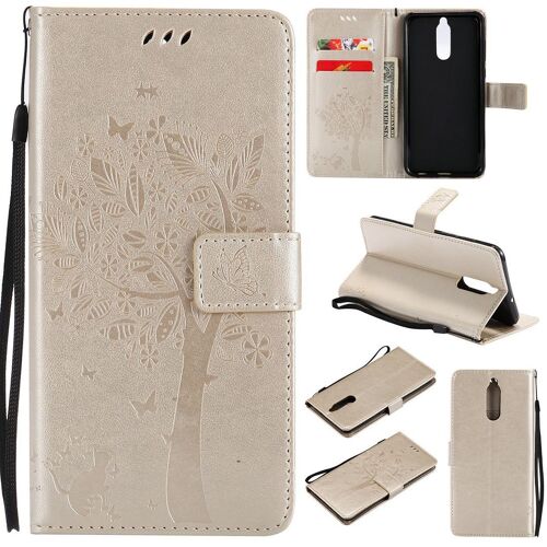 Saturcase Coque Pour Huawei Mate 10 Lite, Arbre À Chat Pu Cuir Magnétique Flip Portefeuille Support Porte-Carte Protecteur Housse Étui Avec Dragonne Pour Huawei Mate 10 Lite (Or)