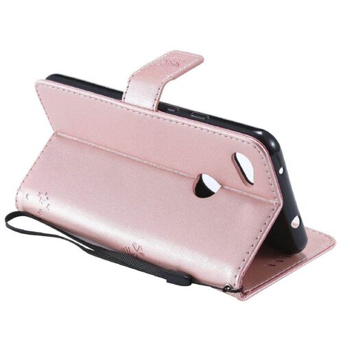 Saturcase Coque Pour Google Pixel 3a Xl, Arbre À Chat Pu Cuir Magnétique Flip Portefeuille Support Porte-Carte Protecteur Housse Étui Avec Dragonne Pour Google Pixel 3a Xl (Or Rose)