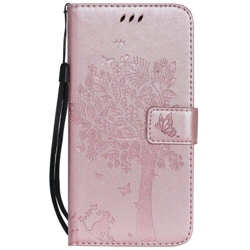 Saturcase Coque Pour Apple Iphone Xs Max, Arbre À Chat Pu Cuir Magnétique Flip Portefeuille Support Porte-Carte Protecteur Housse Étui Avec Dragonne Pour Apple Iphone Xs Max (Or Rose)
