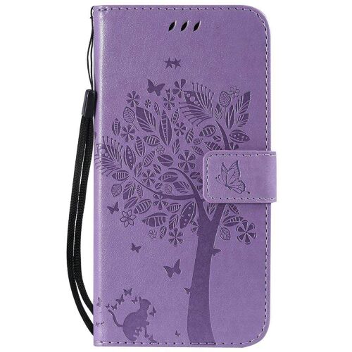 Saturcase Coque Pour Apple Iphone Xs Max, Arbre À Chat Pu Cuir Magnétique Flip Portefeuille Support Porte-Carte Protecteur Housse Étui Avec Dragonne Pour Apple Iphone Xs Max (Lavande)