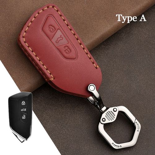 Coque De Protection De Clé De Voiture En Cuir, Coque De Clé De Voiture À 3 Boutons, Accessoires Automobiles Pour Vw, Volkswagen, Golf 8, 2020, 2021, Skoda
