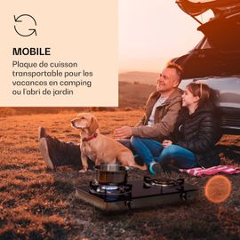 Plaque de cuisson - Klarstein Barzona - Réchaud de camping - 2 brûleurs - sans tuyaux - Noir