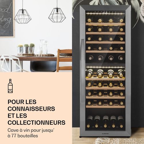 Cave à vin - Klarstein Vinamour 77 Duo - 191 L - 5 - 20 °C - 2 zones de réfrigération - Gris