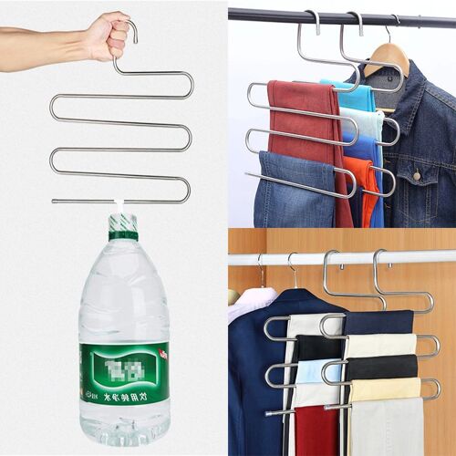 Étagère à suspendre pour vêtements et pantalons en acier inoxydable, 5 couches en forme de S, étagère de rangement multicouche, cintre pour placard, organisateur permettant de gagner de l'espace