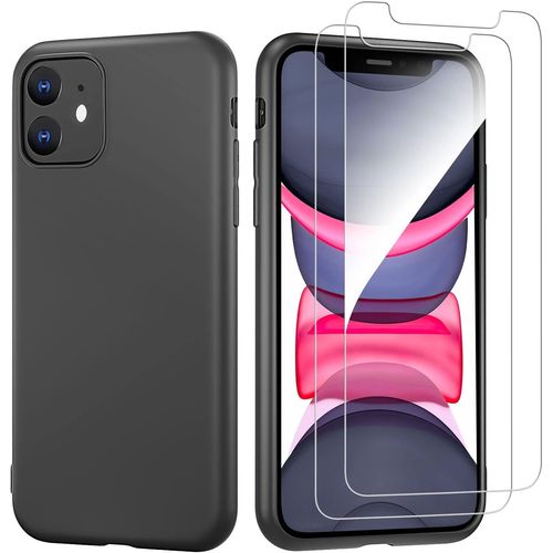 Hqselection ® Coque Silicone Noir Mat Compatible Avec Iphone 11 + 2 Film De Protection D'écran En Verre Trempé Transparent - Anti Rayures - Ultra Résistant Dureté 9h