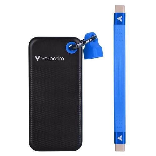 Verbatim Pocket - SSD - 1 To - porte-clé avec attachement à câble - externe (portable) - M.2 - USB 3.2 Gen 2 (USB-C connecteur) - Noir/bleu