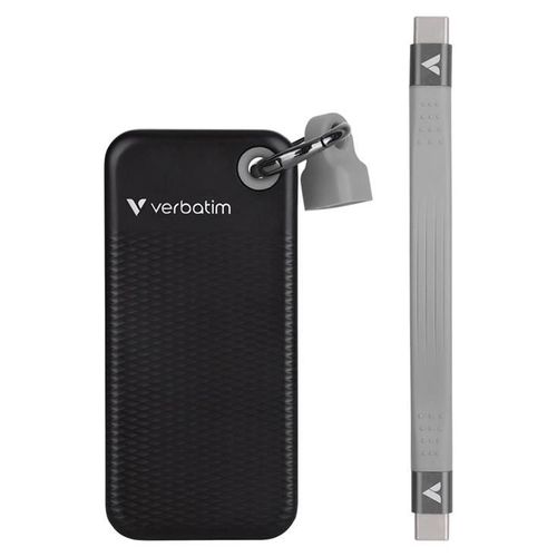 Verbatim Pocket - SSD - 2 To - porte-clé avec attachement à câble - externe (portable) - M.2 - USB 3.2 Gen 2 (USB-C connecteur) - noir/gris