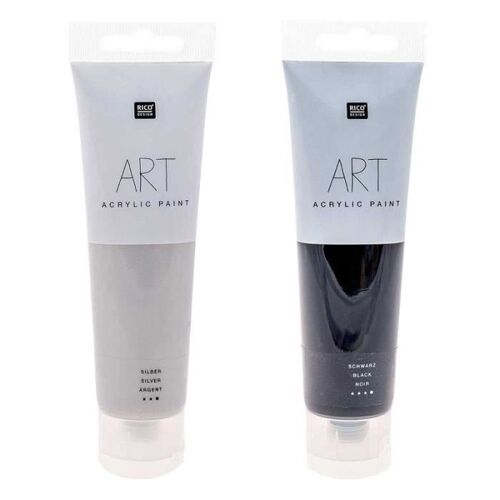 2 Tubes De Peinture Acrylique 100 Ml - Noir & Argent
