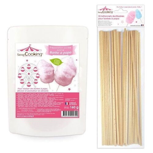 Appareil à barbe à papa - SCRAPCOOKING - Préparation rose 160 g - 25 bâtonnets