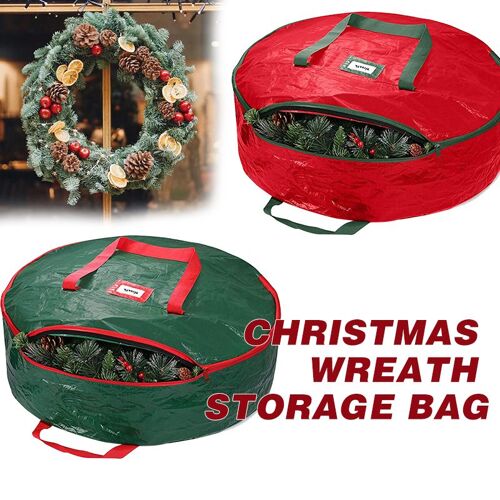 Sacs de rangement de noël, couronne de cadeaux ronds, boîte de rangement pour décorations de noël, conception à double fermeture éclair bidirectionnelle avec poignée robuste Portable