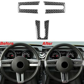 Couverture De Volant De Voiture En Fiber De Carbone, Garniture De Cadre De Bouton Pour Ford Mustang 2009 2008 2007 2006 2005 3 Pièces