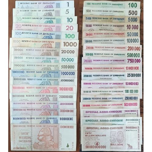Lot 35 Billets Zimbabwe De 1 À 50.000.000.000 Dollars - 50 Milliards