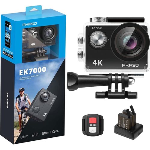 AKASO Caméra Sport 4K 30fps 20MP WiFi Caméra d'action 170° Grand Angle, Télécommande 2.4G, Caméra Étanche 30M et 2 Batteries, Stabilisation- EK7000