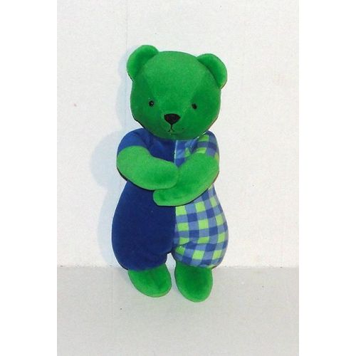 Doudou Ours Hochet Vert Bleu Berchet 20 Cm