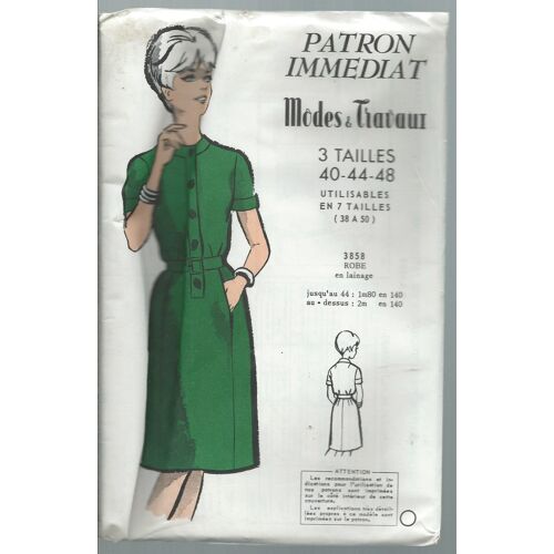 Modes & Travaux : Patron Immédiat : 3 Tailles 40-44-48 ( Utilisables En 7 Tailles : 38 À 50 ) - # 3858 Robe En Lainage