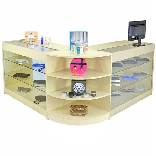 MonsterShop - Collection Pulsar avec 3 Comptoirs de Magasin et Réception avec Finition Laminée en Érable
