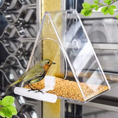Mangeoire À Oiseaux En Forme De Fenêtre En Acrylique, Ventouse Transparente Résistante Aux Intempéries, Porte-Graines D'extérieur, Boîte À Oiseaux