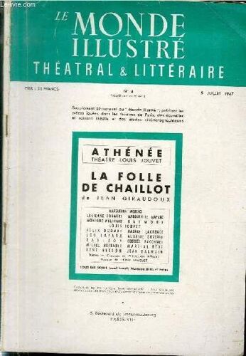 Le Monde Illustre Theatral & Litteraire N°4 (Supplément Au N°4418)