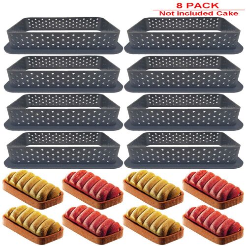 Moule À Tarte En Forme Rectangulaire, 8 Pièces, Coupe-Mousse Circulaire, Décoration De Cuisine, Dessert Français, Bricolage, Moule À Gâteau Perforé Antiadhésif