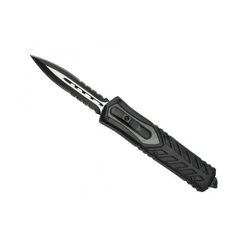Max Knives Mko19 Couteau Lame Double Tranchant Semi-Dentée 3cr13 Manche 14 Cm Alu Avec Insert Fibre De Carbone Noir