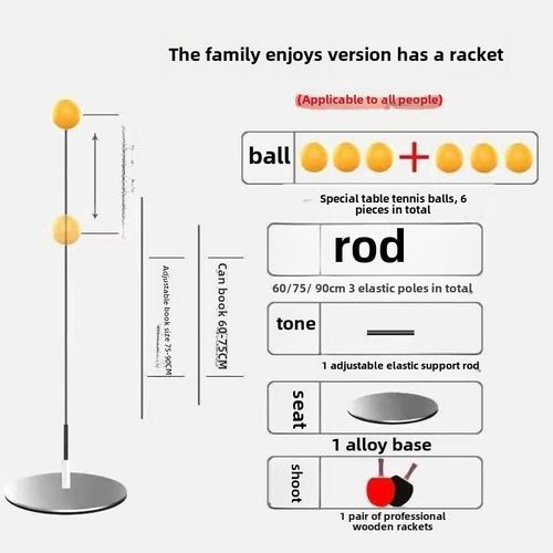 Entraîneur De Tennis De Table Intérieur Pour Enfants Et Adultes Avec Batôn En Bois Couleur De Tennis De Table Entraîneur (6 Balles + 3 Manches + 2 Raquets)