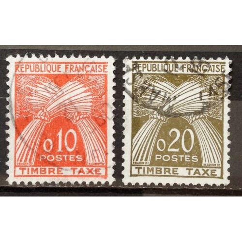 Taxes Gerbes - Timbre Taxe - 0,10 Orange (N° 91) + Taxes Gerbes - Timbre Taxe - 0,20 Brun-Olive (N° 92) Obl - France Année 1960 - N19329