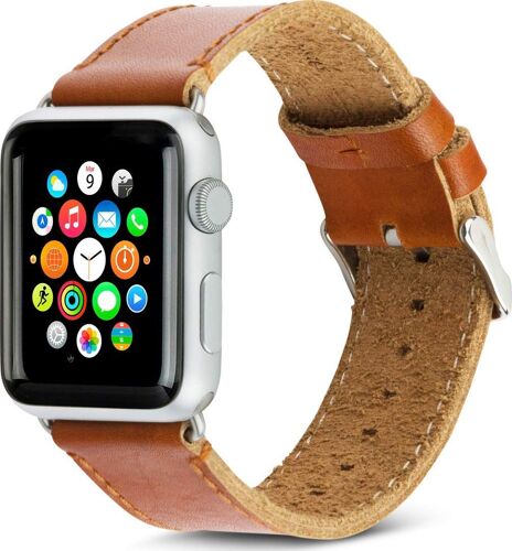 Dbramante1928 Aw42dssi0885 Bracelet De Montre En Cuir Véritable Pour Apple Watch (42/44mm) Couleur Marron Foncé/Argent