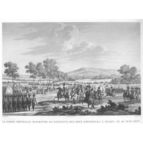 Rare Gravure Carle Vernet Campagne De Pologne Traite De Tilsit 28 Juin 1807 Manoeuvres Napoleon Bonaparte 1840