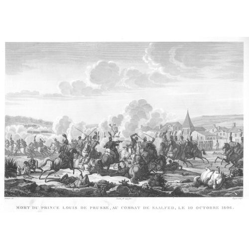 Rare Gravure Carle Vernet Campagne De Prusse Bataille De Saalfeld 10 Octobre 1806 Lannes Napoleon Bonaparte 1840