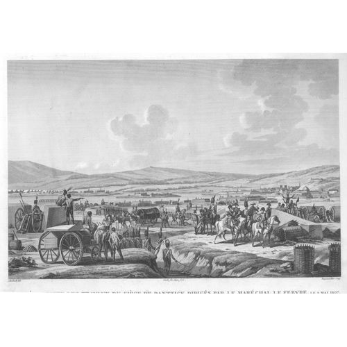 Rare Gravure Carle Vernet Campagne De Pologne Siege De Dantzig Gdansk 9 Mai 1807 François-Joseph Lefebvre Napoleon Bonaparte 1840