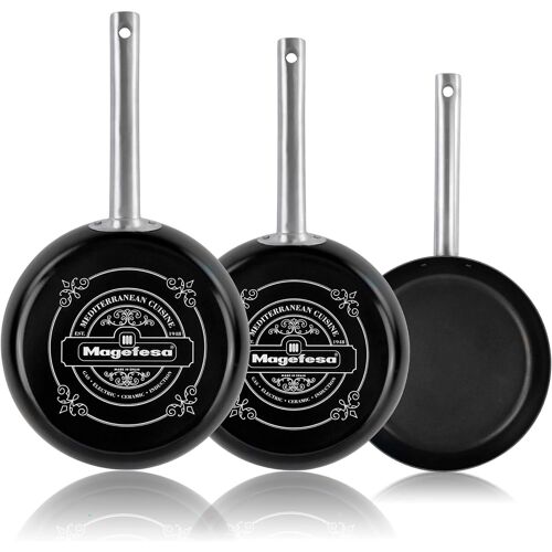 Magefesa Lot De 3 Poêles Induction 20-24-28 Cm, Revêtement Antiadhésif Sans Pfoa, , Noir, Magefesa, Ares