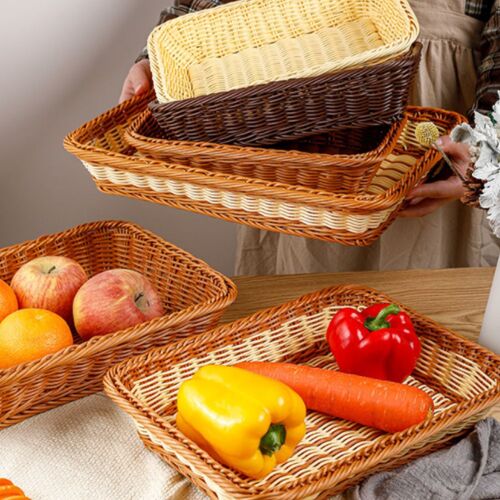 Panier de rangement en rotin, boîte de rangement de fruits, porte-thé fait à la main, panier de pique-nique en jonc de mer, organisateur de cosmétiques en osier