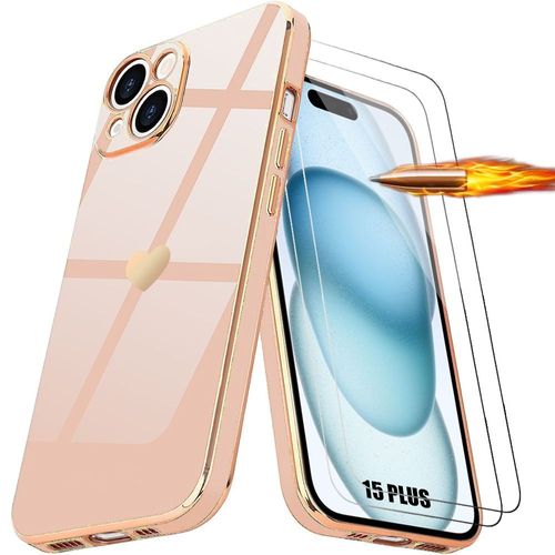 Coque Silicone Pour Iphone 15 Plus, Rose Antichoc Motif CUr + 2 Verres Trempés Transparents - E.F.Connection
