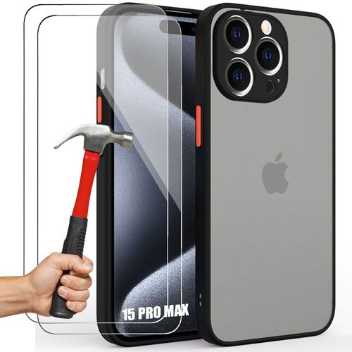 Coque Tpu Pour Iphone 15 Pro Max, Ultra Fine Antichoc Mat Noir + 2 Verres Trempés - E.F.Connection