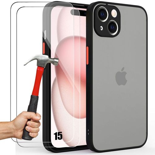 Coque Pour Iphone 15 Protection Ultra Fine Translucide Noir + 2 Verres Trempés Transparent - E.F.Connection