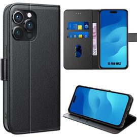 Coque Portefeuille Pour Iphone 15 Pro Max - Protection Intégrale Synthécuir Souple - Noir - E.F.Connection