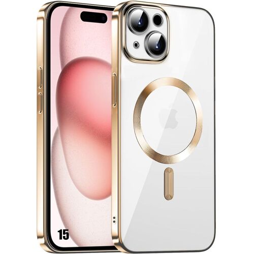 Coque Silicone Pour Iphone 15 - Protection Transparente Contour Doré Avec Cercle Magnétique - E.F.Connection
