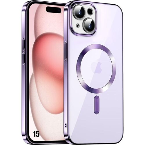Coque Silicone Pour Iphone 15 Protection Antichoc Contour Brillant Violet Avec Cercle Magnétique - E.F.Connection