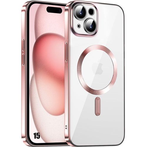 Coque Pour Iphone 15 Avec Anneau Magnétique Protection Silicone Contour Chromé Rose - E.F.Connection