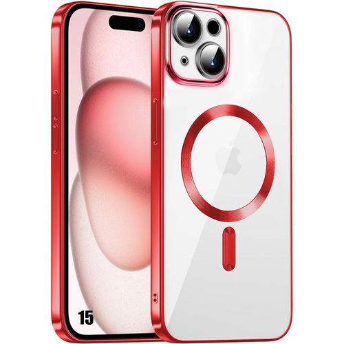 Coque Silicone Pour Iphone 15 Avec Anneau Magnétique Protection Antichoc Transparent Contour Rouge - E.F.Connection