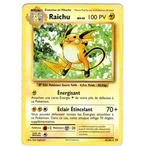 Carte Pokémon 36/108 Raichu Niv.40 100 Pv - Holo Xy - Evolutions  Neuf Fr