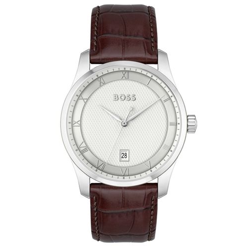 Boss Montre À Bracelet En Cuir Principe, Marron