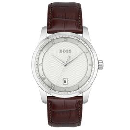 Boss Montre À Bracelet En Cuir Principe, Marron