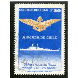 Timbre Oblitéré Correos De Chile, Armada De Chile, 50 Anos Aviacion Naval, 1923 - 1973, E20
