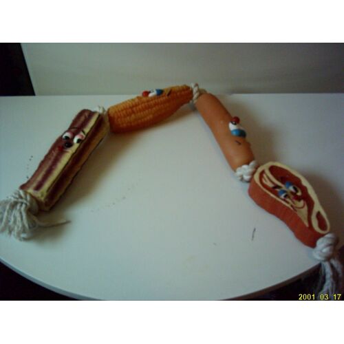 Jouet Côtelette,Saucisse,Maïs,Lard Sur Une Corde, Pour Chien.